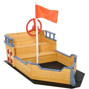 Outsunny 62.25-in x 30.75-in Pirate Wood Sandbox - Yellow