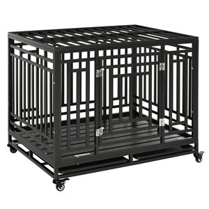 PawHut 44.75-in x 29.5-in x 31.5-in Steel Pet Kennel -  Black