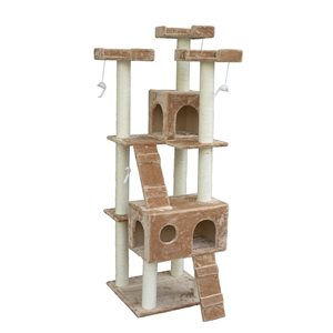 PawHut 70.5-in Beige Polyester 4-Tier Cat Tree with Condo and Scratching Post