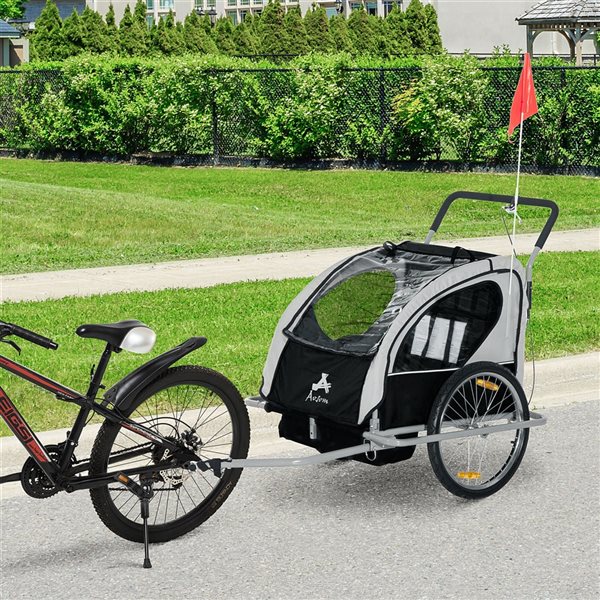 Aosom 2 in 1 Foldable Double Baby Child Bike Trailer - Black and White