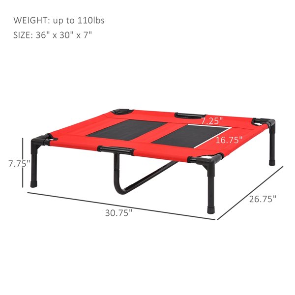 PawHut Red and Black Polyester Rectangular Elevated Pet Bed with Metal
