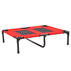 PawHut Red and Black Polyester Rectangular Elevated Pet Bed with Metal Frame