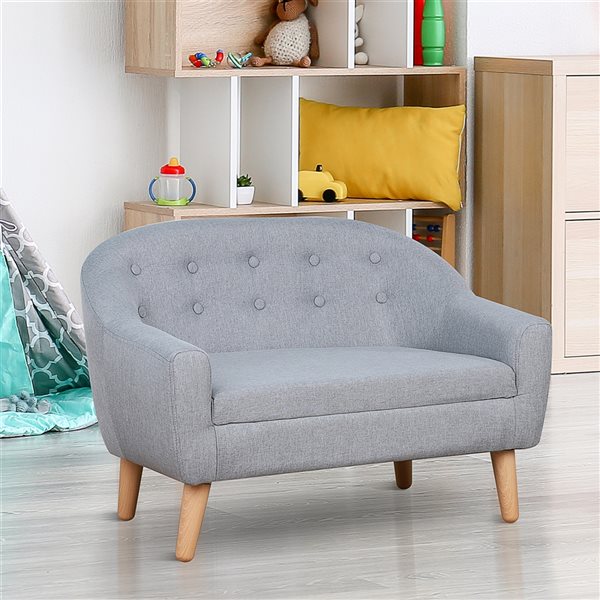 Qaba 21-in Grey Upholstered 2-Seat Kids Accent Chair