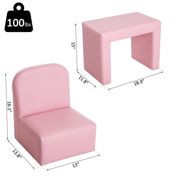 Qaba 16.1-in Pink Upholstered Multi-Functional Kids Table/Accent Chair
