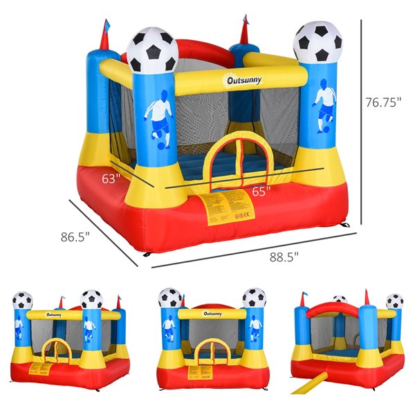 Outsunny Kids Bouncy Castle House Inflatable Trampoline with Football
