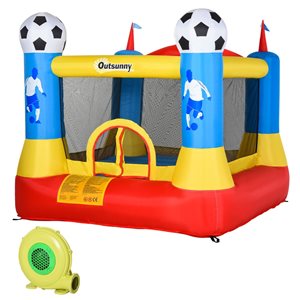 Outsunny Kids Bouncy Castle House Inflatable Trampoline with Football Field