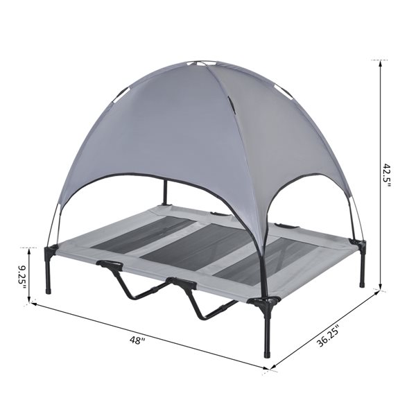 PawHut Grey Polyester Rectangular Portable Outdoor Elevated Pet Bed