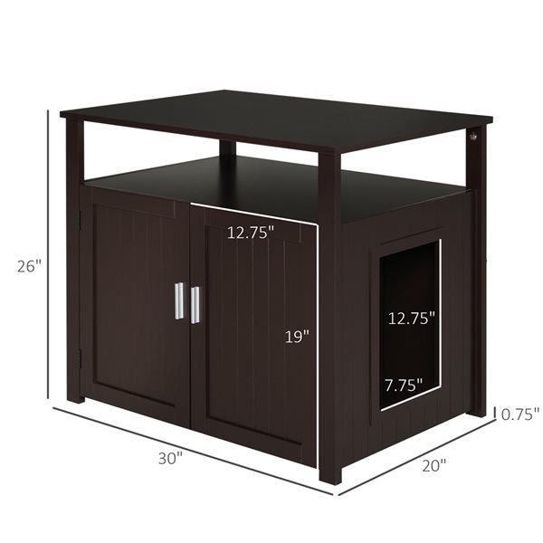 PawHut Wooden Pet Litter Box Enclosure Kitten House - Brown