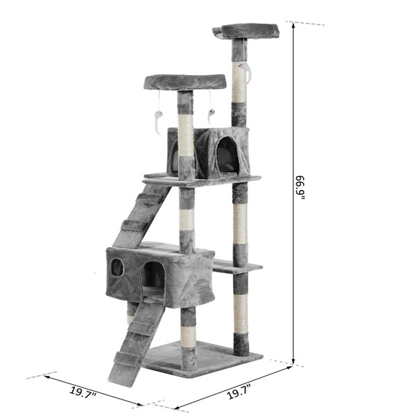 PawHut 66.9-in Grey Polyester Multi-Level Cat Tree with Scratching Tower and Condo