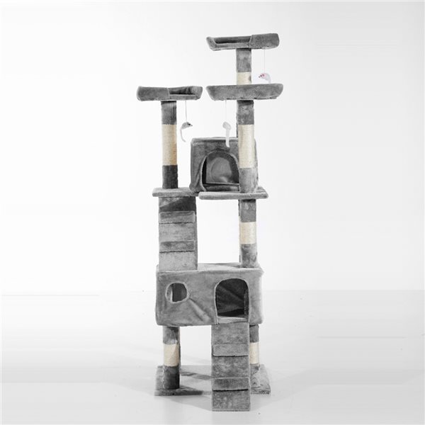 PawHut 66.9-in Grey Polyester Multi-Level Cat Tree with Scratching Tower and Condo