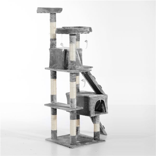 PawHut 66.9-in Grey Polyester Multi-Level Cat Tree with Scratching Tower and Condo