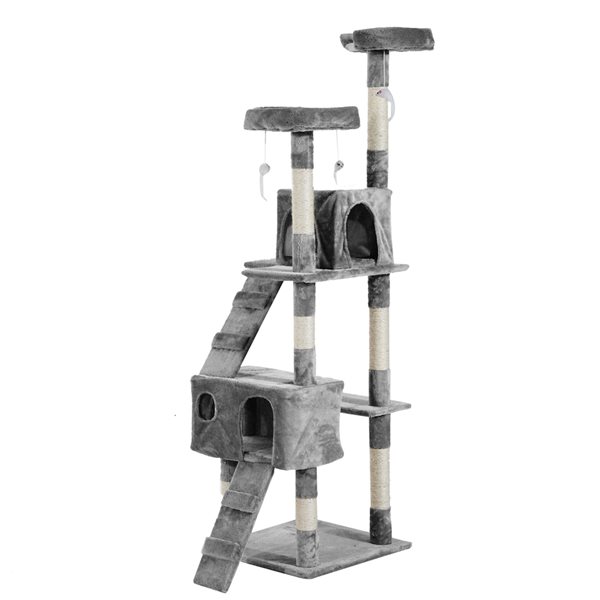 PawHut 66.9-in Grey Polyester Multi-Level Cat Tree with Scratching Tower and Condo