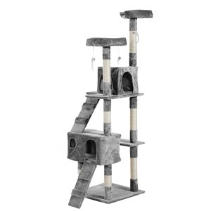 PawHut 66.9-in Grey Polyester Multi-Level Cat Tree with Scratching Tower and Condo