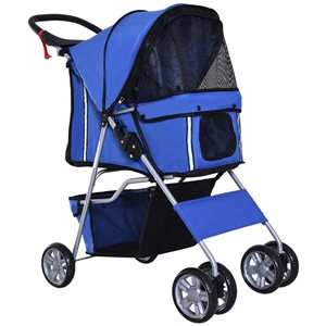 PawHut 4 Wheel Dog Pet Stroller with Foldable Sunshade Canopy - Blue