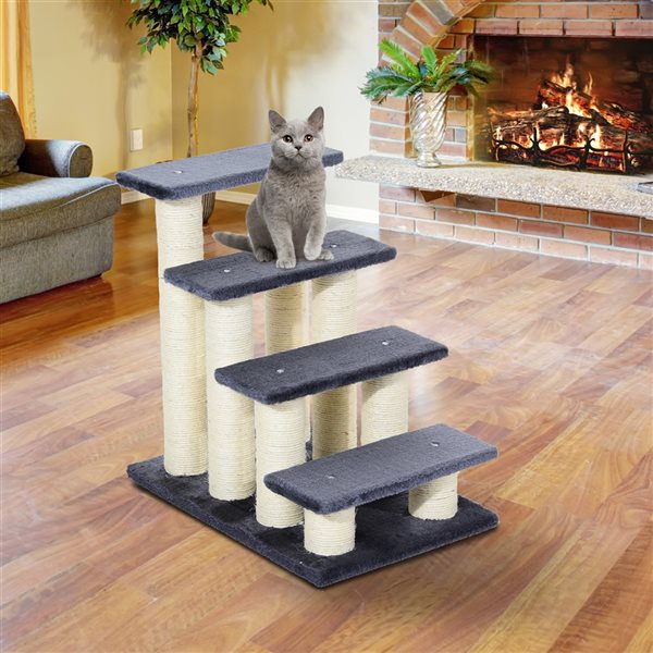 PawHut 24-in Grey Polyester 4-Tier Pet Stairs