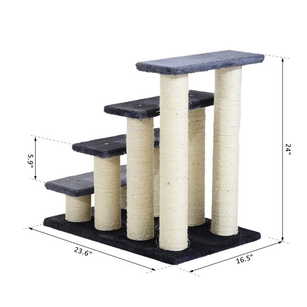 PawHut 24-in Grey Polyester 4-Tier Pet Stairs