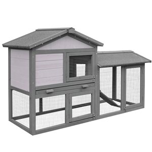 PawHut 57.9-in Grey Wood Rabbit Hutch