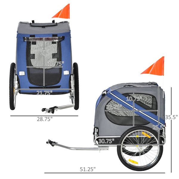 Aosom Pet Bike Trailer Cargo Carrier - Blue and Grey D00-098BU