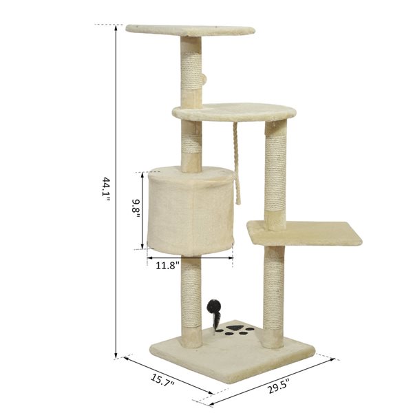 PawHut 44.1-in Polyester Multi-Level Cat Tree and Scratching Post