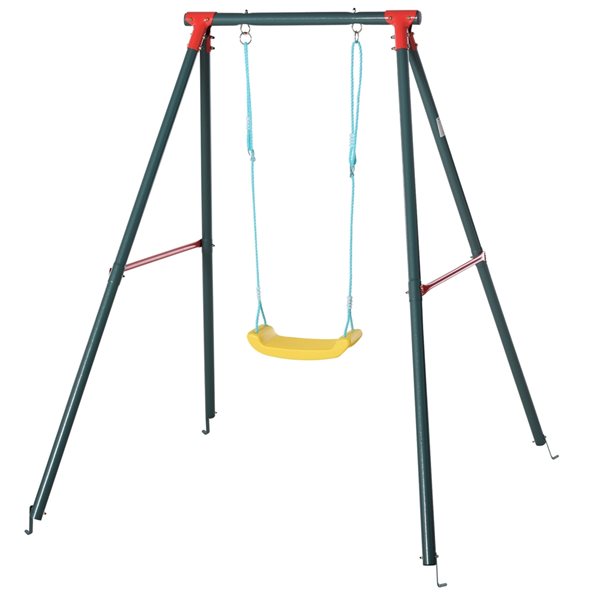 Outsunny Metal Swing Set with Adjustable Rope and Heavy-duty A-Frame Stand, Green 344-020