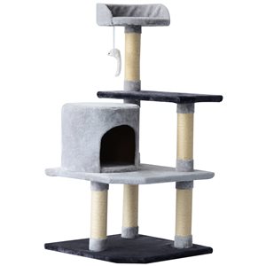 PawHut 39.4-in Grey Polyester Cat Tree with Hanging Toy