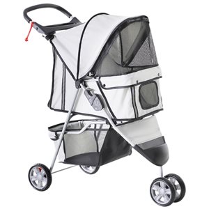 PawHut Deluxe Foldable 3 Wheels Pet Stroller- Grey