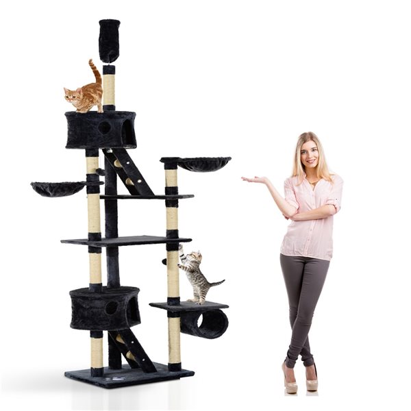 PawHut 102.4-in Dark Grey Polyester Multi-Level Cat Tree and Play House