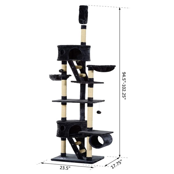 PawHut 102.4-in Dark Grey Polyester Multi-Level Cat Tree and Play House