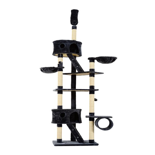 PawHut 102.4-in Dark Grey Polyester Multi-Level Cat Tree and Play House