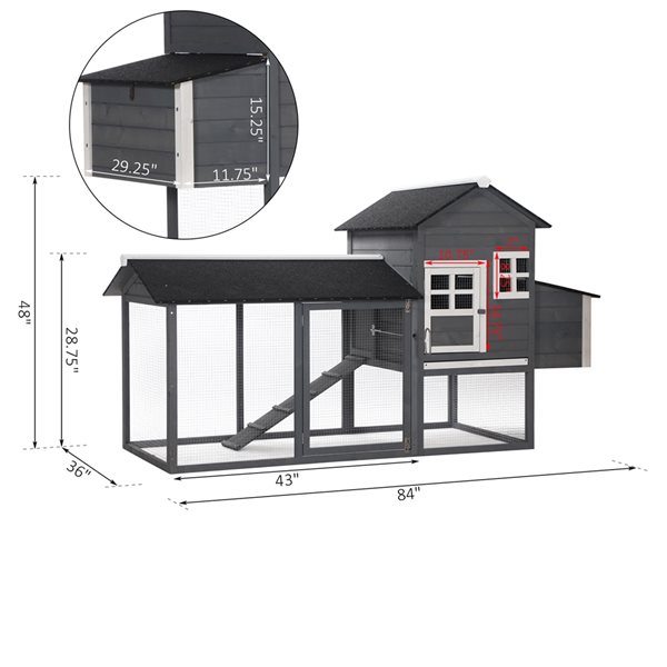 Coziwow Chicken Coop & Roosting Bar Small Pet Hutch, Gray