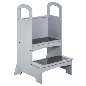 Qaba Grey Non-Slip Step Stool with 2 Steps and Support Handles