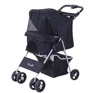 PawHut Pet Stroller Foldable Carrier 4 Wheels - Black