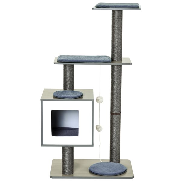 PawHut 47.25-in Wood Cat Tree with Grey Cushions