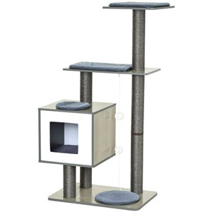 PawHut 47.25-in Wood Cat Tree with Grey Cushions