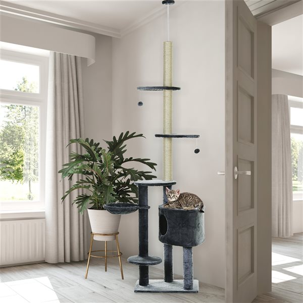 PawHut 104.25-in Grey Polyester Floor-to-Ceiling Cat Climbing Tree