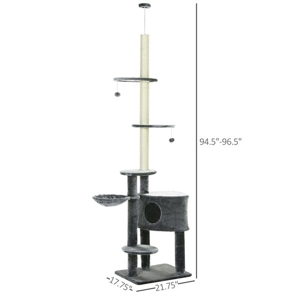 PawHut 104.25-in Grey Polyester Floor-to-Ceiling Cat Climbing Tree