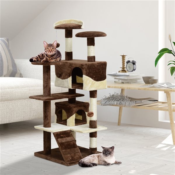 PawHut 52-in Brown Polyester Cat Tree and Scratching Post with