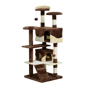 PawHut 52-in Brown Polyester Cat Tree and Scratching Post with Play House
