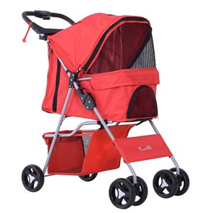 PawHut Pet Stroller Foldable Carrier 4 Wheels - Red