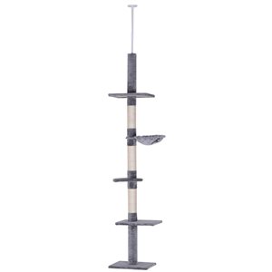 PawHut 102.25-in Grey Polyester Floor-to-Ceiling 5-Tier Cat Tree