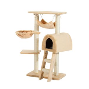 PawHut 39.4-in Beige Polyester Multi-Level Cat Tree and Play House