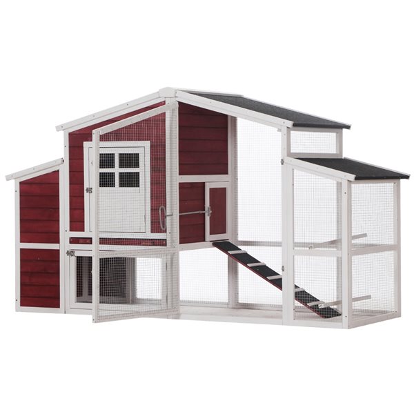 PawHut 79.25-in Red and White Wood Chicken Coop D51-129 | RONA