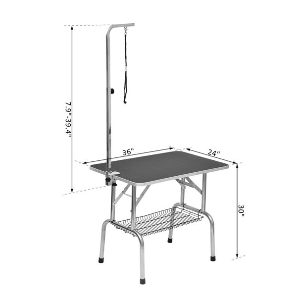 PawHut Black Pet Grooming Foldable Table With Adjustable Arm