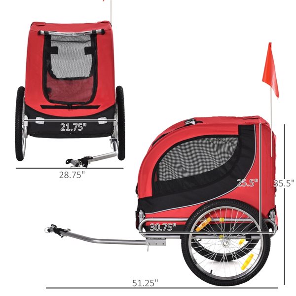 PawHut Dog Bike Trailer Foldable Pet Cart - Red