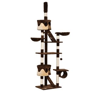 PawHut 102.4-in Brown Polyester Cat Tree with Scratching Post and Condo