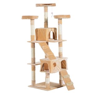 PawHut 66.9-in Beige Polyester Multi-Level Cat Tree with Scratching Post and Condo