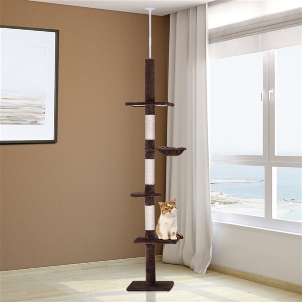 PawHut 102.25-in Brown Polyester 5-Tier Cat Tree with Scratching Post