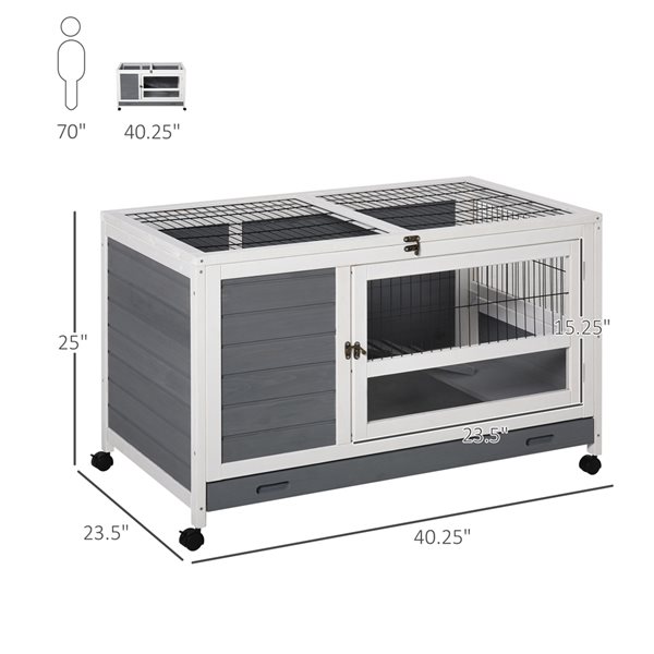 PawHut 40.2-in Grey Wood Rabbit Hutch