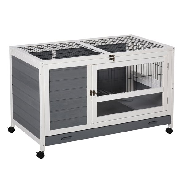 PawHut 40.2-in Grey Wood Rabbit Hutch