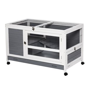 PawHut 40.2-in Grey Wood Rabbit Hutch